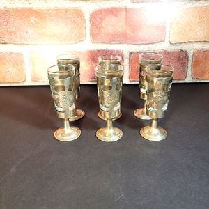 4 Vintage Mexico signed Filigree Cordial Liquor / Shot Glass by Mexican